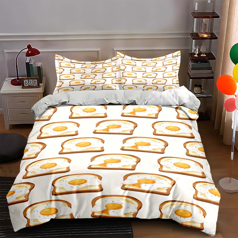 "Egg toast pattern" Bedding Duvet cover sets Duvet covers Pillowcases gifts (1 * Duvet Cover 2 * Pillowcases, without duvet insert)