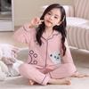 Girls Cotton Pajama Set Long Sleeve Hooded Cardigan Sleepwear Kids 8 Home Wear