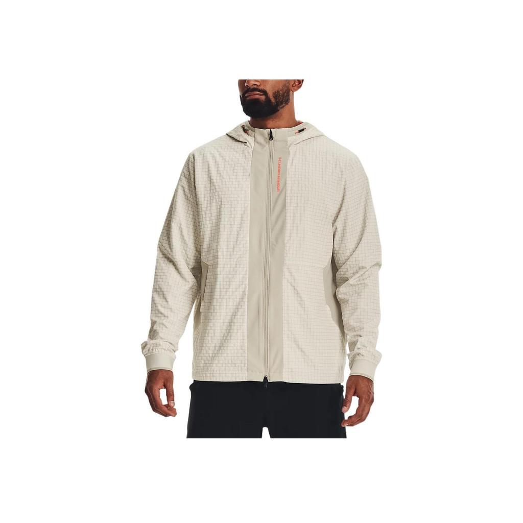 Under Armour Серия Rush Legacy Color Block Логотип Тренировочная куртка на молнии Мужские куртки Лайм Белый 1366186-279