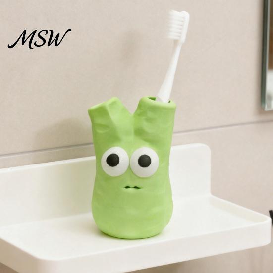 Bathroom Vanity Accessories Cartoon Toothbrush Holder with 2 Holes, Durable Resin Stand, Stable Base Cute Organizer for Countertop Sink Monster Stand
