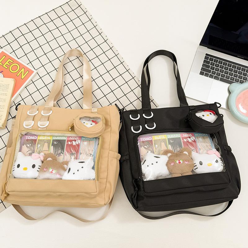 Cute College Student Messenger Bag Female College Style Transparent Solid Color Bar Pain Bag Large Capacity Junior High School Shoulder Bag Tide
