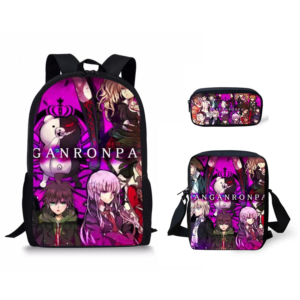 Классический узор Danganronpa 3D-печать 3 шт./комплект школьные рюкзаки для учеников рюкзак для ноутбука повседневный рюкзак наклонная сумка через плечо пенал