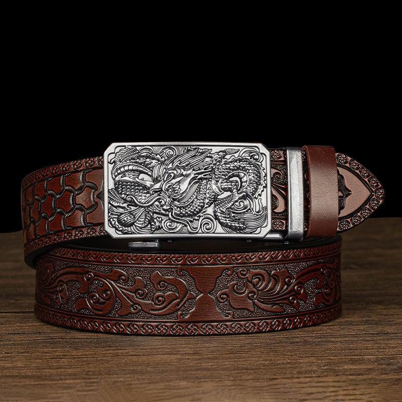 Мужской ремень с автоматической пряжкой, доминирующим дизайном Танцао и тисненым узором в виде шестилапого дракона