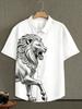 Men's Short Sleeve Lapel White Shirt Stainless Steel Animal HD 3D Printed Shirt Hawaii Vacation Outdoor Social Men's Wear for Yo
