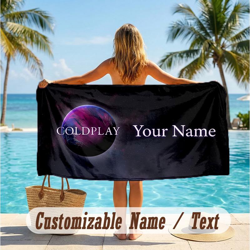 Custom Text Beach Towel, Soft Absorbent Swimming Multi-use TowelColdplay