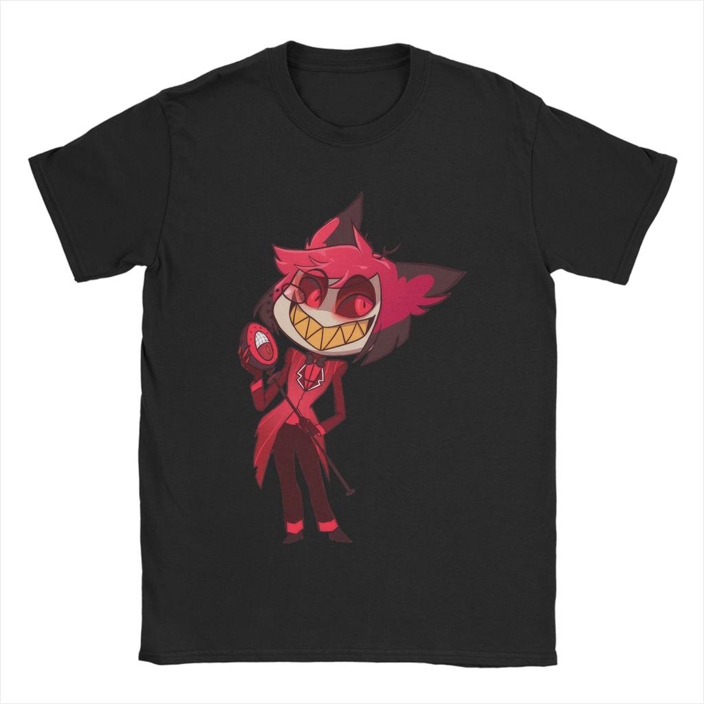 Мужские мультяшные футболки Аластор Хазбинс Отель Хлопковые топы Винтажные футболки с коротким рукавом и круглым вырезом Футболки больших размеров