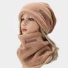 Fleece-Lined Warm Ear Protection Outdoor Cycling Headscarf Hat for Women Autumn Winter Two-Piece Set Neck Warmer Scarf Cold Hat Couple Style