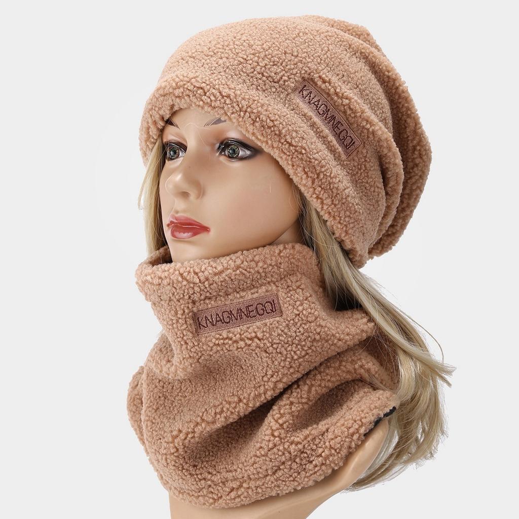 Fleece-Lined Warm Ear Protection Outdoor Cycling Headscarf Hat for Women Autumn Winter Two-Piece Set Neck Warmer Scarf Cold Hat Couple Style