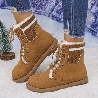 Женские зимние ботинки на толстой подошве больших размеров - Зимний новый стиль, Ретро, Короткие до щиколотки, На шнуровке, На флисовой подкладке, Толстые и теплые