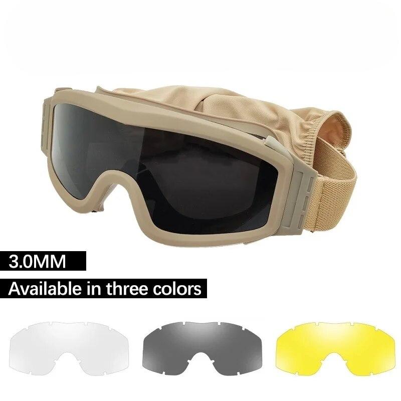 Airsoft Tactical Goggles 3 Lens Wind Dust Proof Shooting Motocross Motorcycle Mountaineering Glasses Safe UV Protection