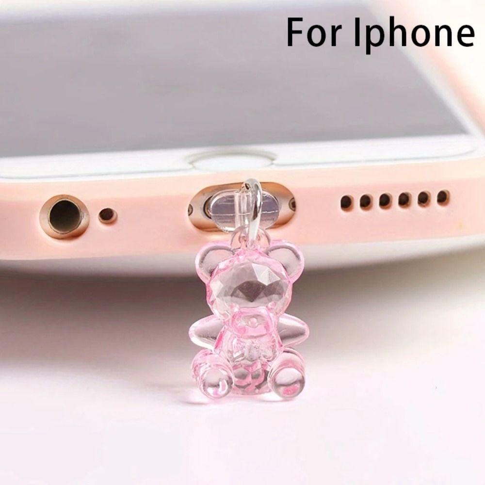 Acrylic Bear Dust Plug Cute Dust Protection Stopper New Mobile Phone Dust Plug for Phone/Type C