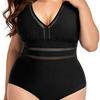 2023 Plus Size V-Neck Cutout One-Piece Swimsuit with European & American Spliced Print