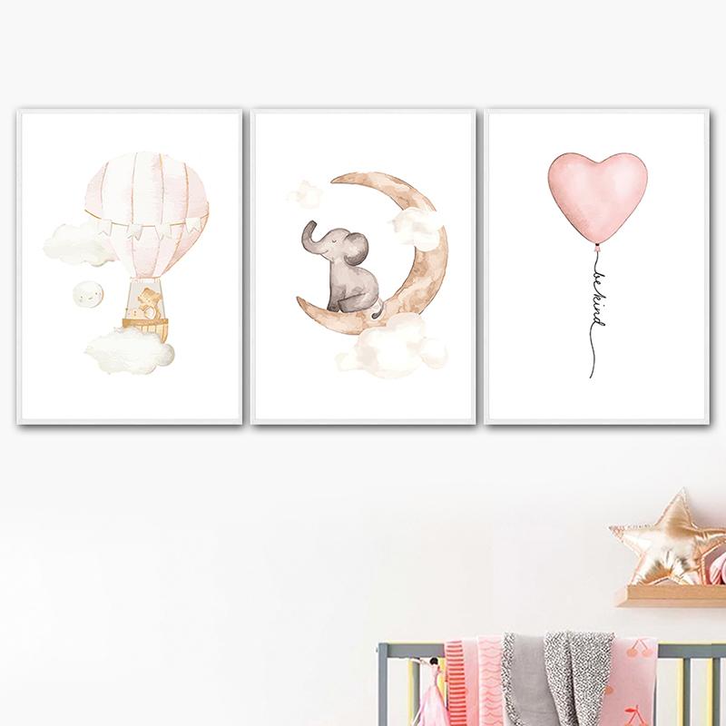 Elephant Penguin Bunny Bear Balloon Moon Stars Nordic Wall Art Canvas Painting Posters And Prints Wall Pictures Kids Room Decor