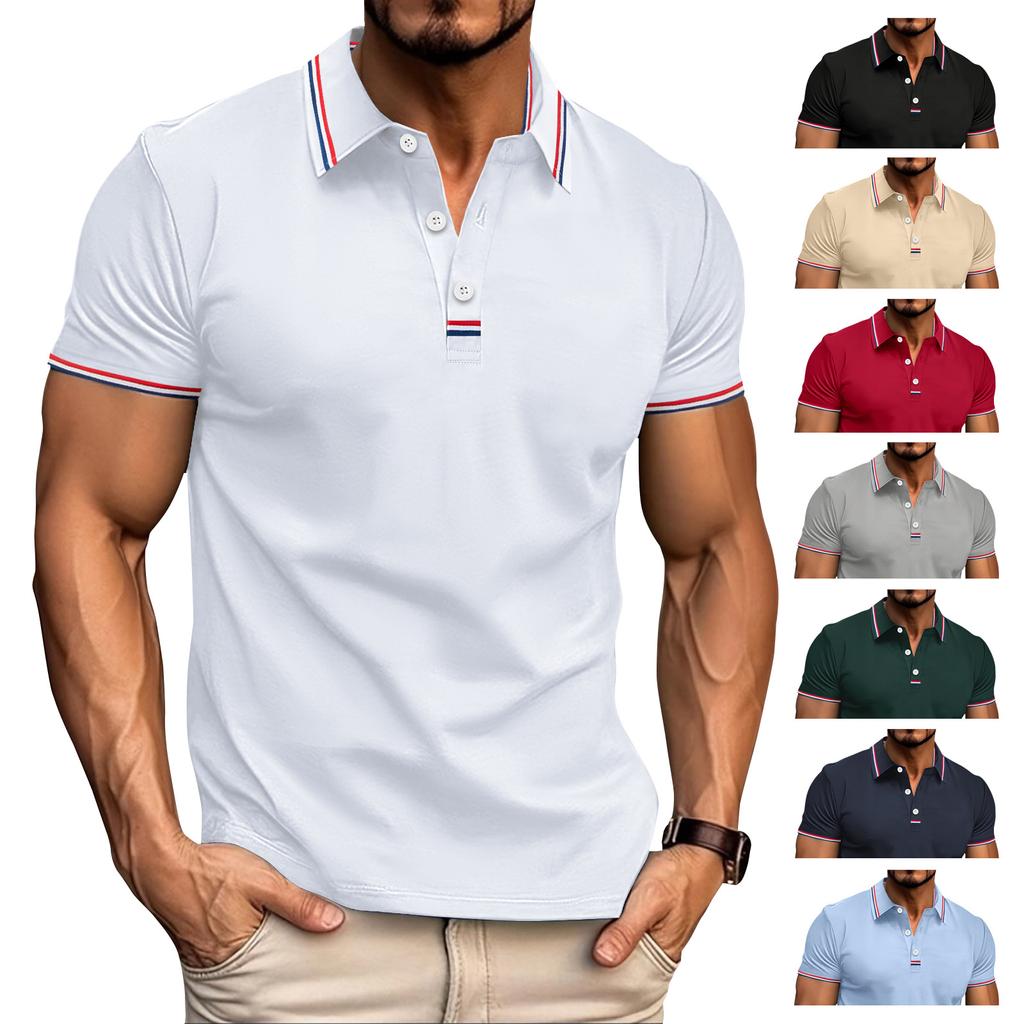 Новая мужская повседневная рубашка поло с лацканами, планкой, полосками, пуговицами, футболкой