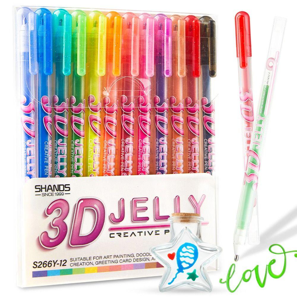 6/12Pcs Smooth Gel Pens DIY Colored Pen High Quality 3D Jelly Pens Crafts Scrapbooks