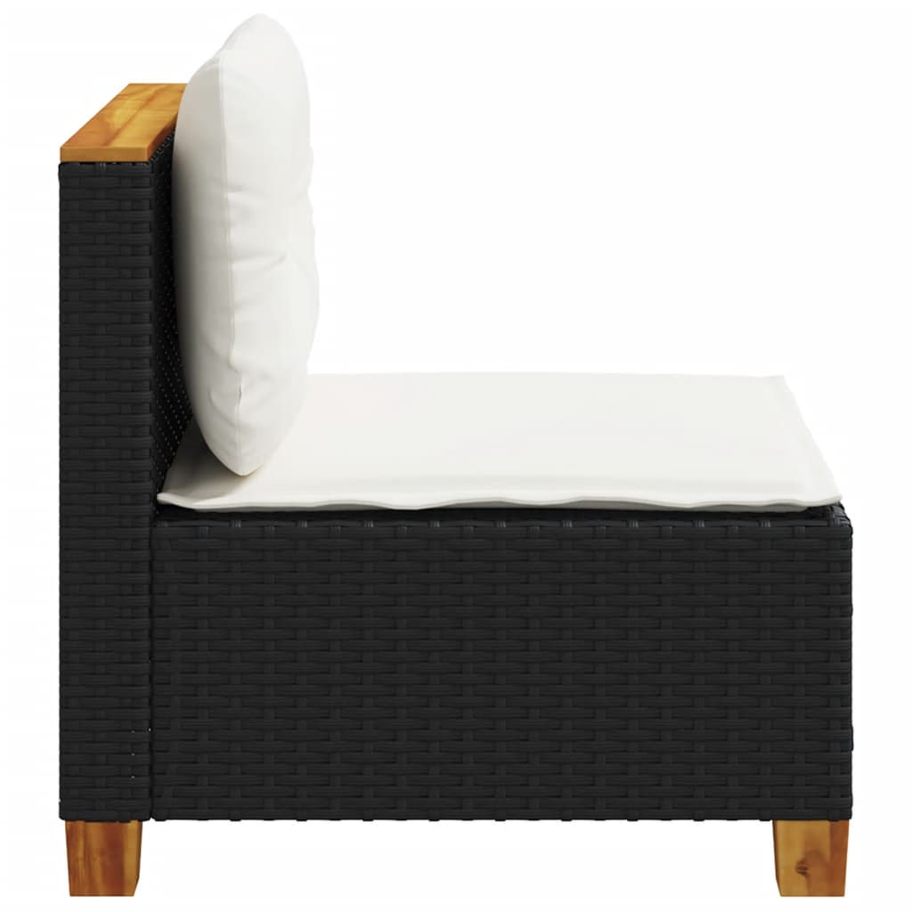 Garden Sofa without Armrests with Cushions Black Poly Rattan