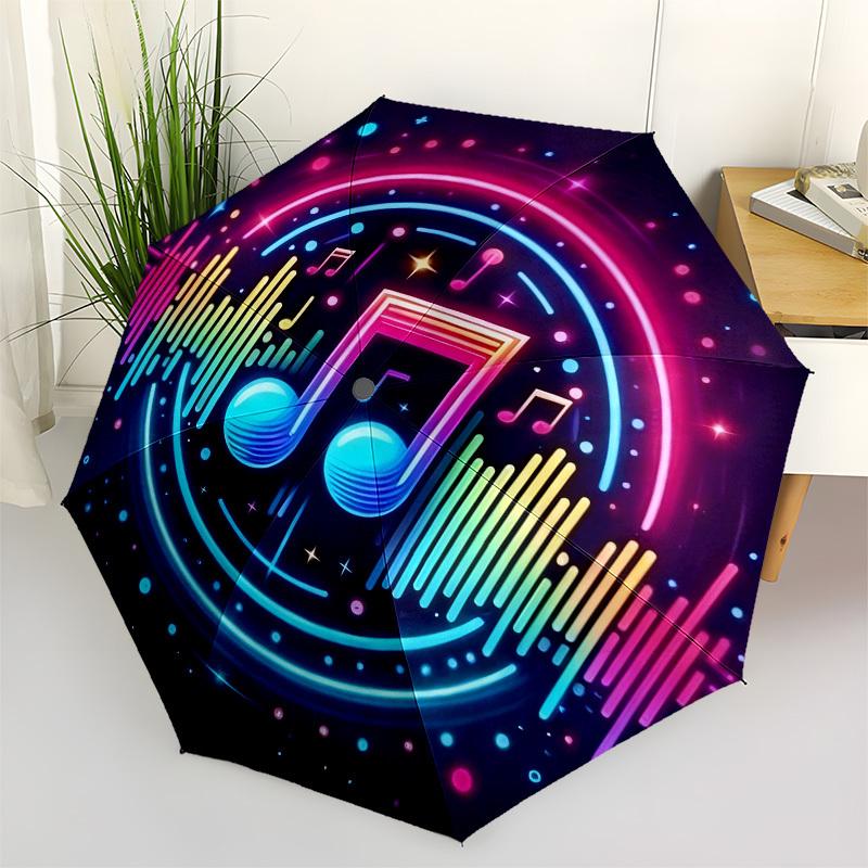 1 шт. Музыкальные ноты Звуковые волны Автоматический складной зонт, Прочная железная рама с 8 ребрами, Подходит для путешествий, Ежедневного использования, Подарок на день рождения, Декоративный подарок 23