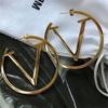 Punk Stainless Steel Earrings For Women Fashion Metal V Letter Circle Statement Big Round Gold Plated Hoop Earrings Jewelry