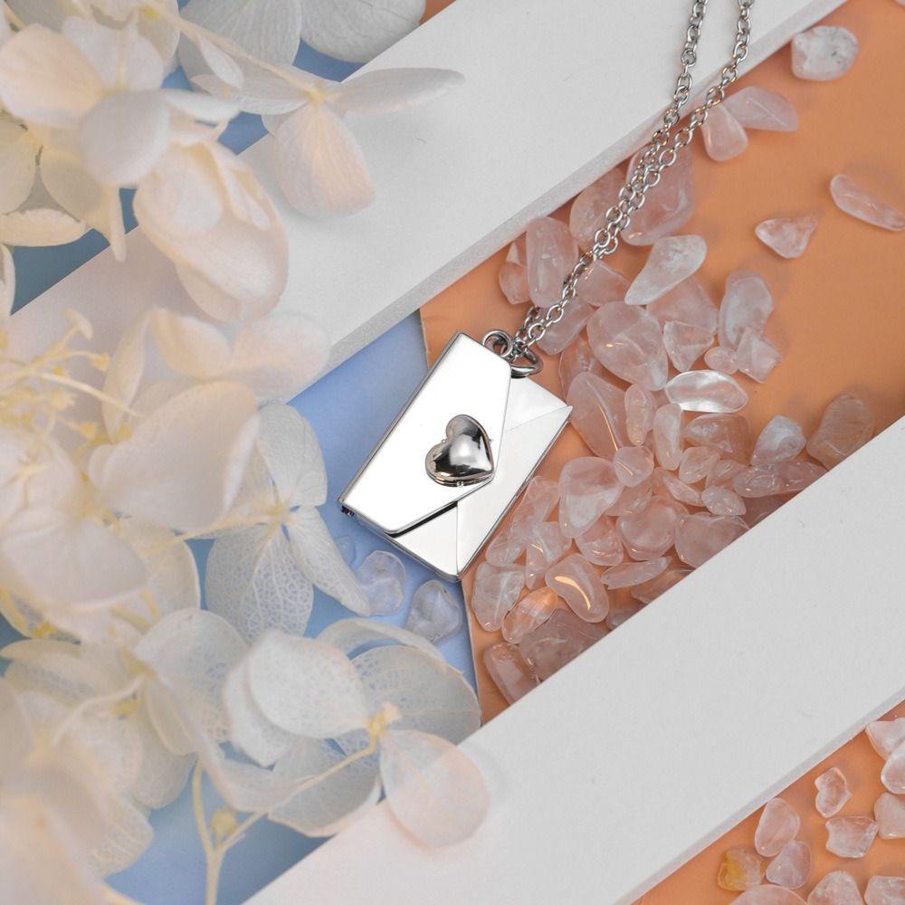 Heart Envelope Necklace Openable Lovers Choker Necklace Simple Pendant Sweater Chain Girls