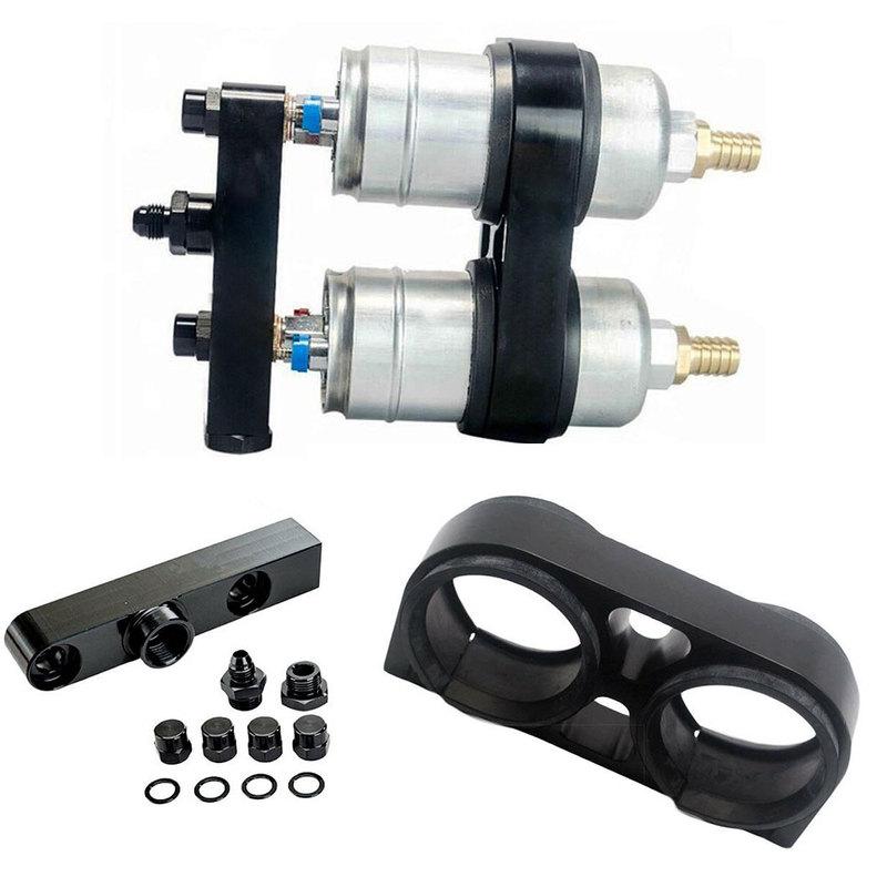 Billet Aluminum Outlet Manifold 60MM Dual Fuel Filter Fuel Pump Bracket/Clamp /Mount For 044 Fuel Pump For BMW