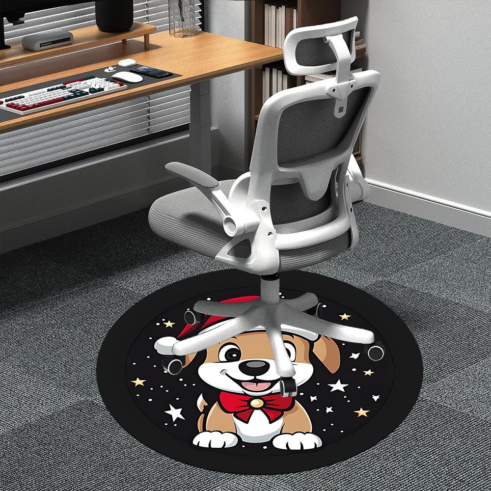 1PC Christmas Pup Office Round Area Rug, Mat Suitable ForOffice, Under Office Chairs Bedroom Living Room Home Decor, Room Deco