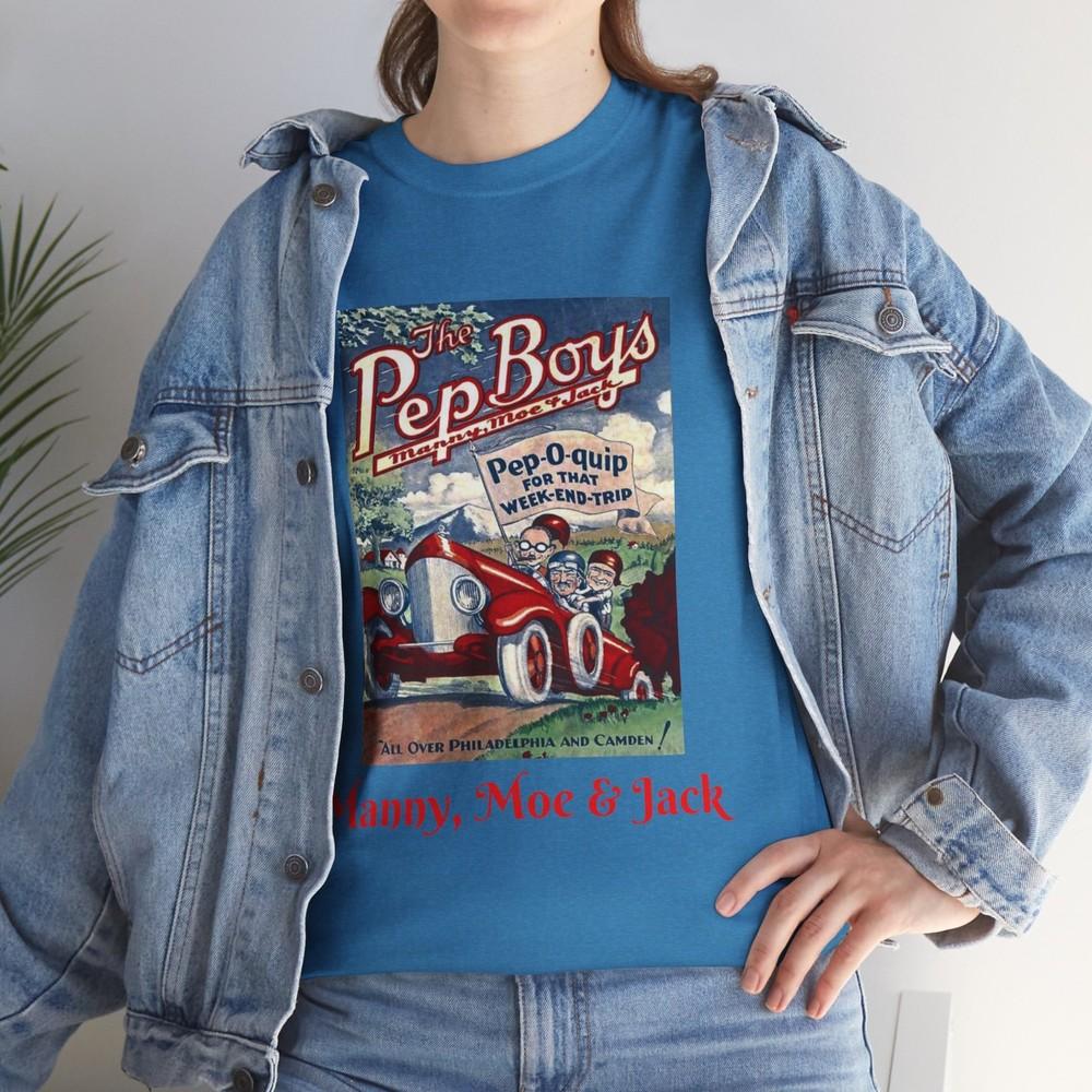 Ретро Печатная Реклама Мэнни, Мо и Джек Унисекс Футболка, Футболка Pep Boys для Дорожного Путешествия, Винтажная Унисекс Футболка