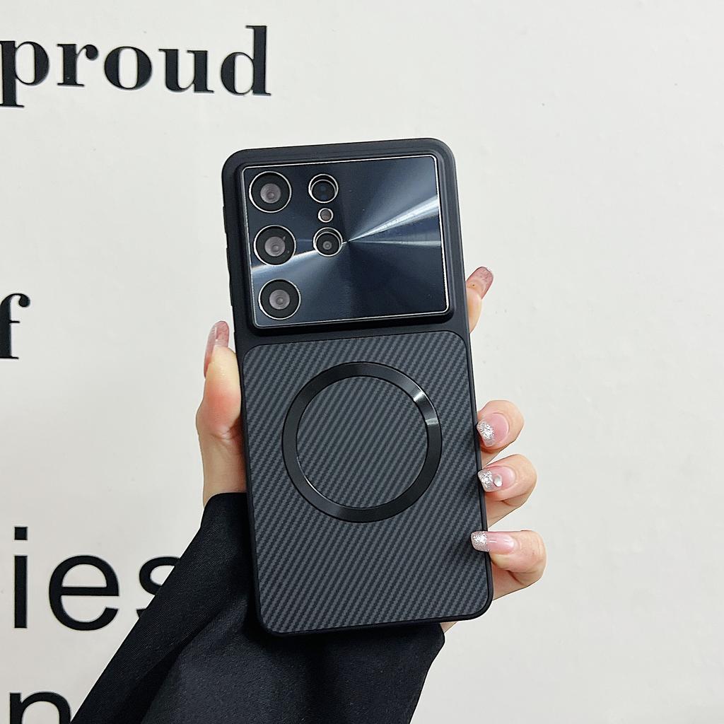 Узор под карбон для защитного чехла на линзу для Samsung S26 S2 S24 S23 Ultra Жесткая магнитная крышка для беспроводной зарядки