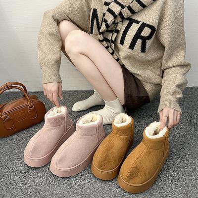 Модные зимние ботинки из овечьей шерсти на толстой подошве, женские новые плюшевые утепленные ботинки на одной педали с мягкой подошвой, шерстяные хлопковые туфли
