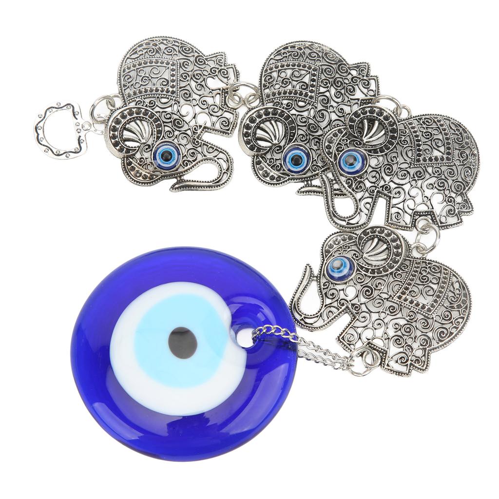 Blue Eye Ornament 4 Hollow Alloy Elephants Good Luck Evil Eye Hanging Decor Suspension Alloys Glass