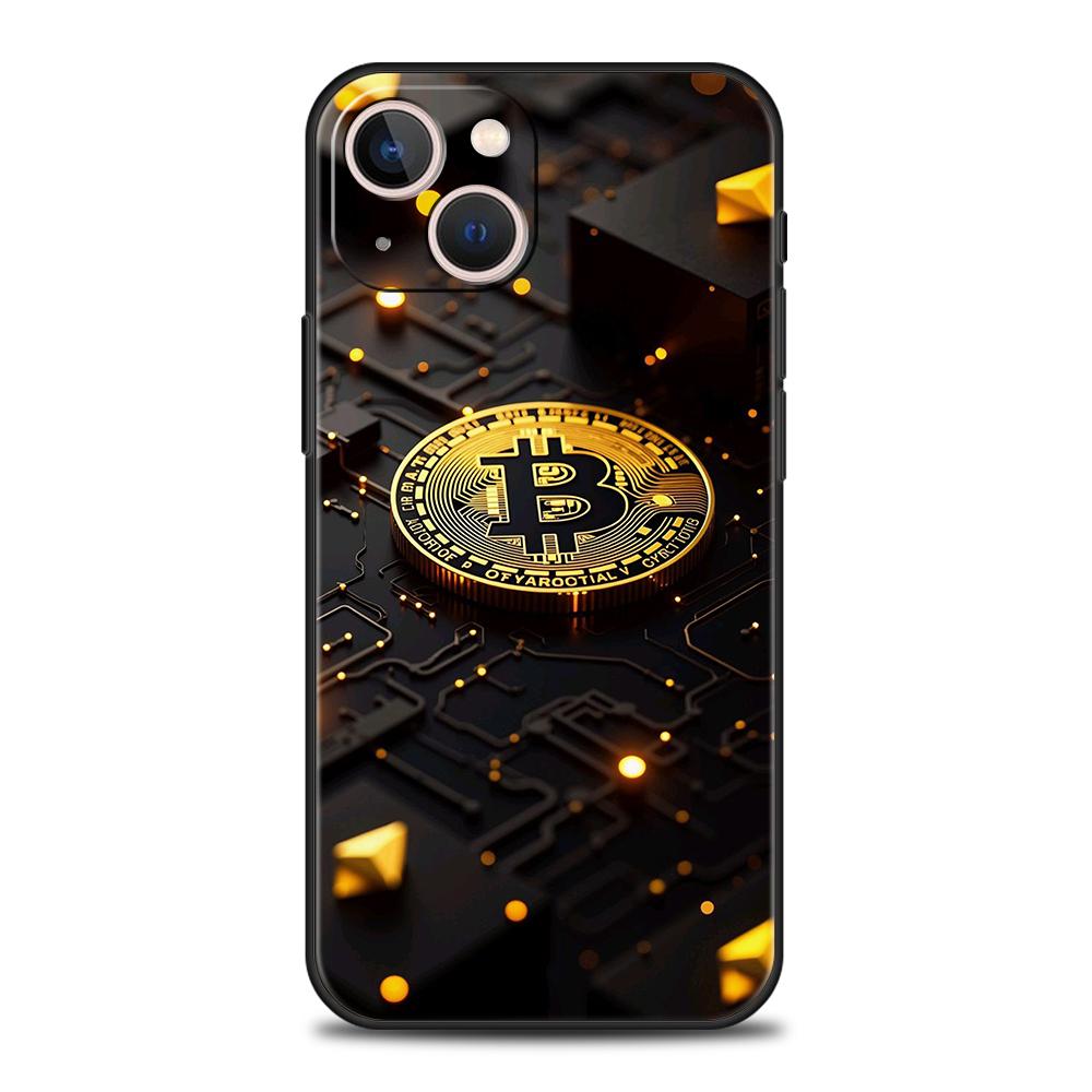 Роскошный мягкий чехол из ТПУ для iPhone 17 Air 16E 16 11 15 14 Pro MAX 12 13 7 8 Plus X XR XS SE 2022 Чехол Роскошный Биткоин B