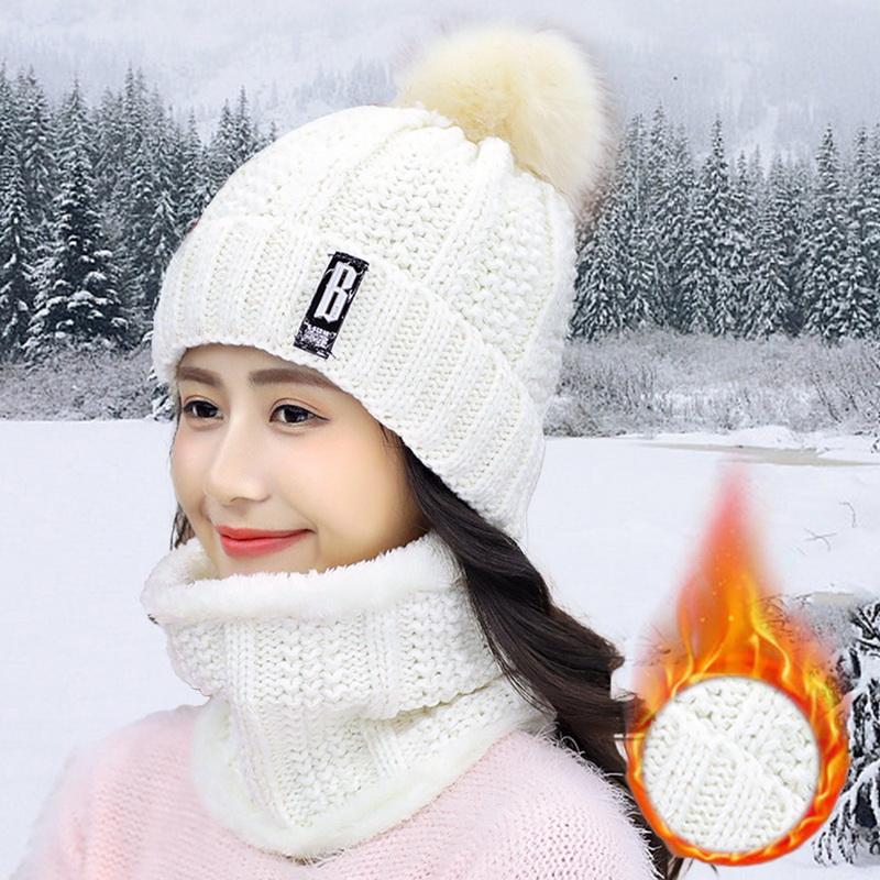 Шляпа, мягкие женские зимние шапки, шапка, шарф, модная шерстяная вязаная шапка Skullies, шапка для езды на велосипеде, теплая шапка-бини для женщин