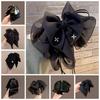 Elegant Black Bow Shark Clip French Style Women Sequin Hairgrips Shiny Rhinestone Hair Claw  Female