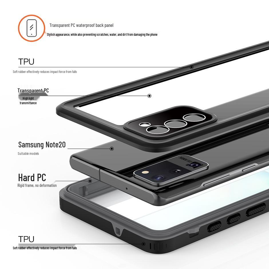 Водонепроницаемый чехол Red Pepper для Samsung Note20 – Для улицы, Ударопрочный, Прозрачный, Полная защита для плавания и езды на велосипеде