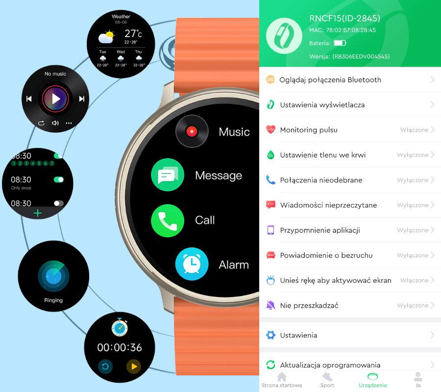 Smartwatch Unisex Rubicon Rncf15 - Bluetooth Call, Ładowanie Bezprzewodowe (Sr057B)