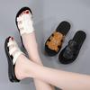 Summer Women's Sandals Leather Solid Slope Heel Home Sandals Mom's Shoes Soft House Slippers