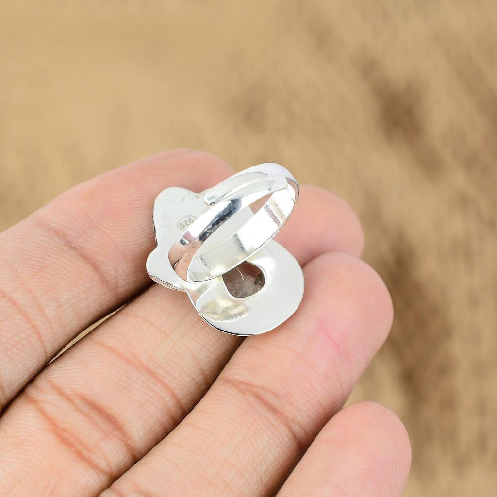 Natural Crystal Quartz Gemstone 925 Silver Statement Adjustable Ring For Women