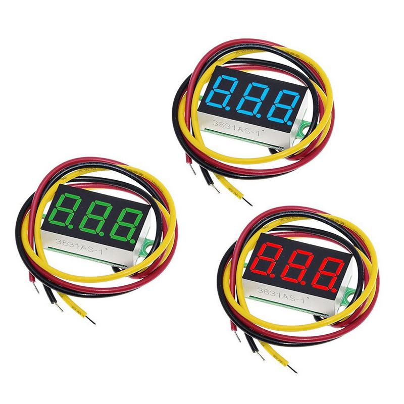 Latest 2PCS DC 0-100V LED Digital Voltmeter 0.36" Red Green Blue Voltage Detector For Car 12V Mobile Power