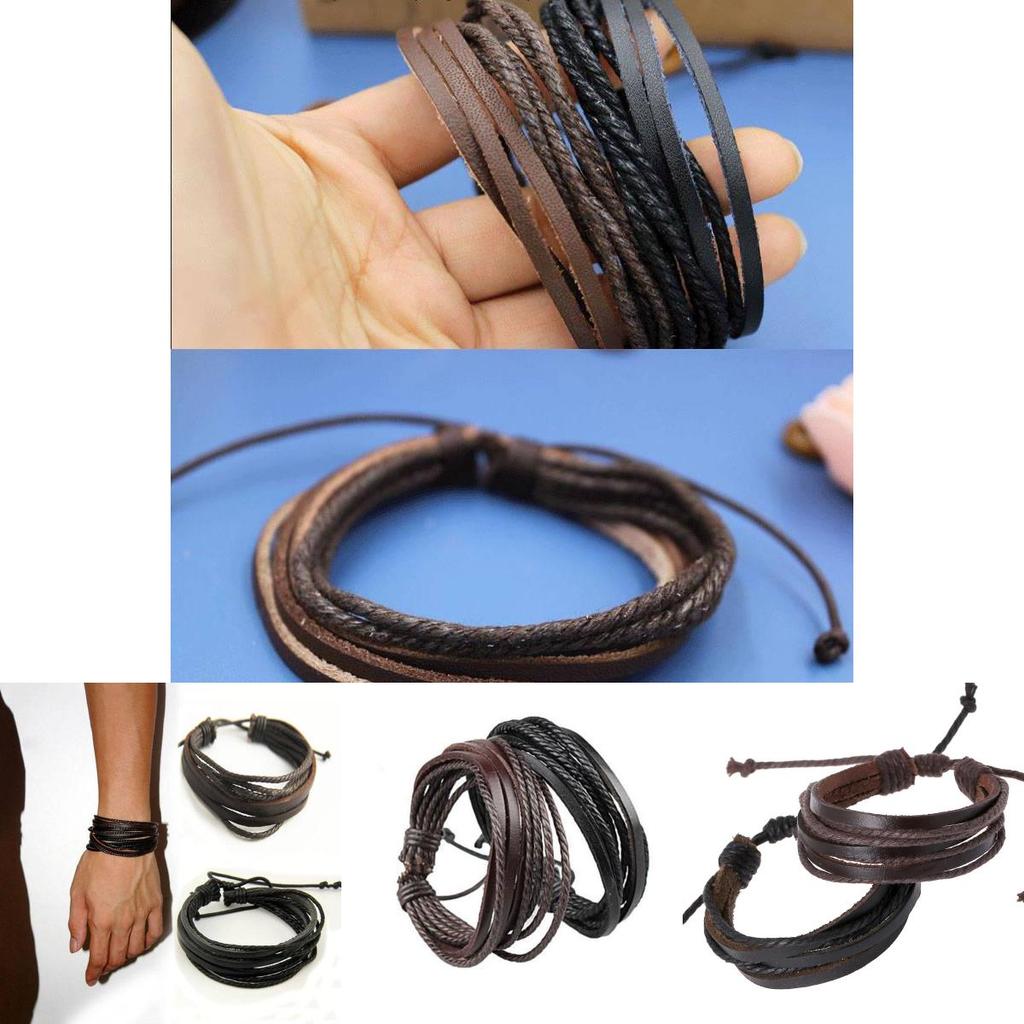 Стильный многослойный браслет из натуральной кожи для мужчин и женщин, ручной работы, повседневный модный аксессуар