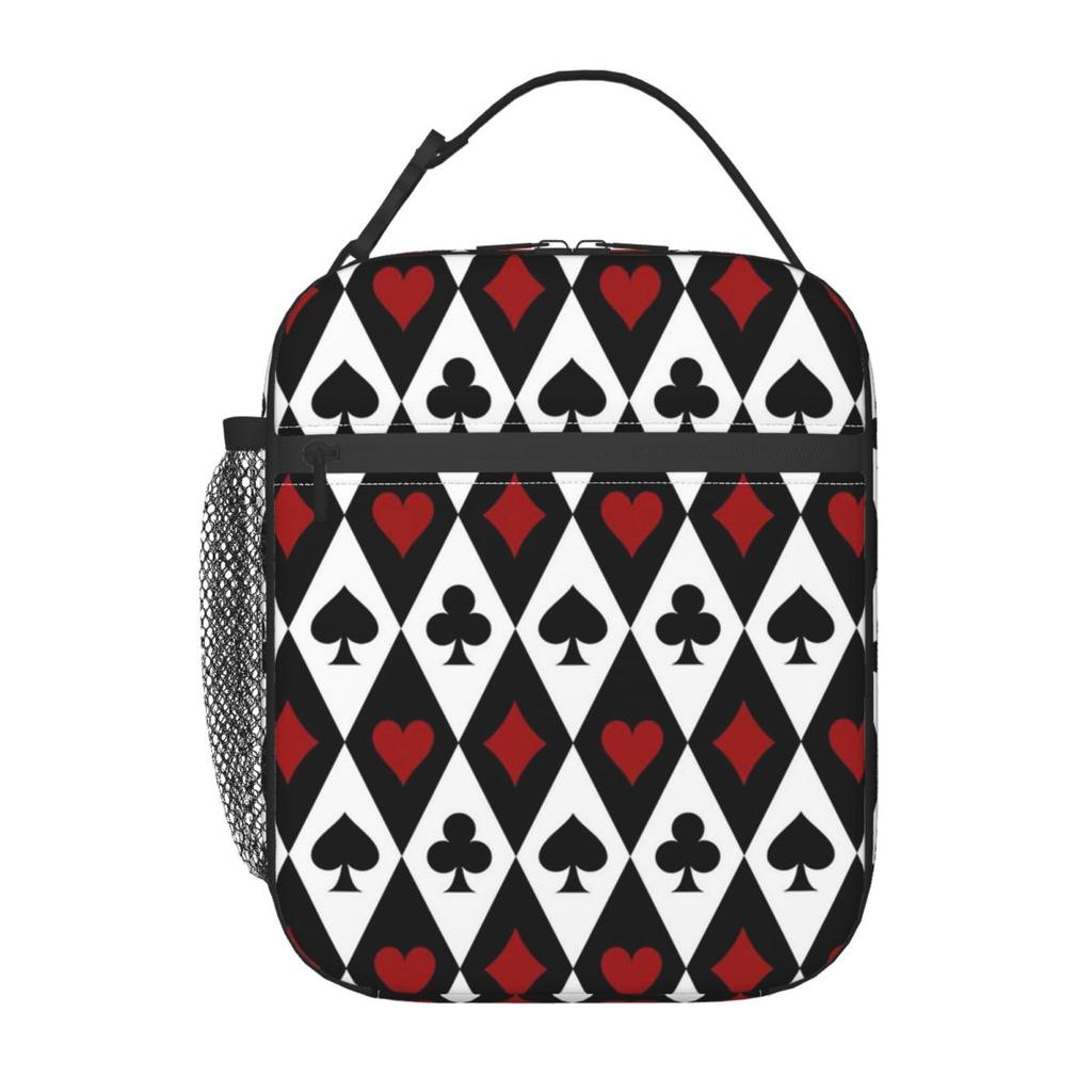 Playing Card Pattern Print Insulated Lunch Bag for Women Kids Leakproof Food Boxes Thermal Lunch Box Tote