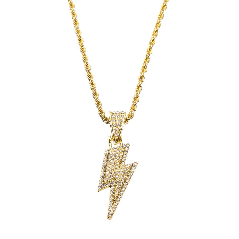 Fashion Hip Hop Retro Pendant Necklace Zircon Lightning Necklace Locomotive Accessories Full Drill