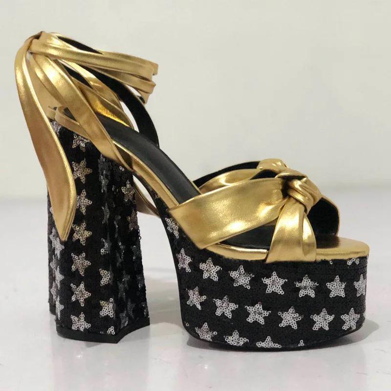 Модные босоножки на высоком каблуке с толстой платформой, женские летние босоножки с рыбьим ртом, женские туфли на высоком каблуке с бантом и ремешком на щиколотке для косплея