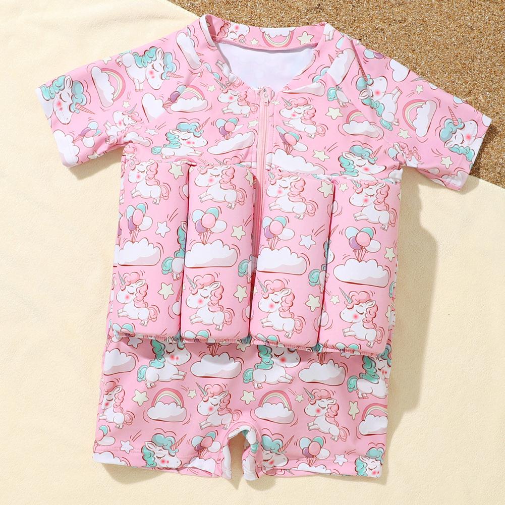 Детский плавучий купальник для маленьких девочек, плавучий милый мультяшный плавучий костюм с короткими рукавами, рашгард, цельный купальник, купальный костюм на молнии, От 2 до 9 лет