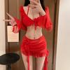 Hot Girl Aesthetic Ruched Patchwork Swimsuit Female New Split Four Piece Sexy Bikini Set Red Summer Vacation Girl Fashion Swimsuit
