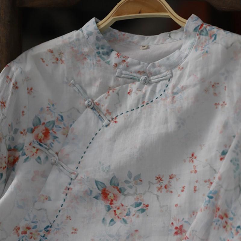 Johnature Женская весенняя модная рубашка с принтом в стиле ретро и пряжкой в ​​китайском стиле, повседневная рубашка с длинными рукавами в винтажном стиле