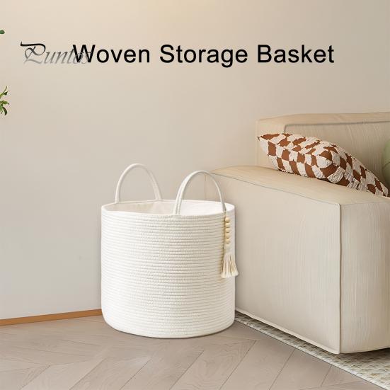 Плетеная корзина для хранения, декоративная корзина из натуральной веревки с ручкой, большая вместительная корзина для хранения игрушек, органайзер для одежды