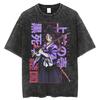 Hot Anime Demon Slayer Kokushibo Graphic Print Washed T Shirt Men Vintage Cotton Tshirts Manga Casual Tee Harajuku Male T-shirt