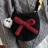 Macaron Plush Oval Cute 2025 Autumn New Bag Small Crossbody Shoulder Backpack Bow Mobile Phone Bag