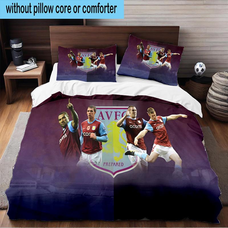 Aston Villa Fc Crest 3PCS Print Bedding Set, Includes A Duvet Cover and Two Pillowcases for Bedroom, Dormitory, Suitable for All Seasons