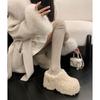 New Thick-soled Fluffy Shoes, High-heeled Bag Head Slippers, Lamb Wool Warm, Non-slip and Height-increasing Women's Shoes