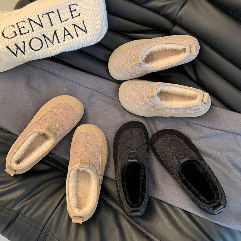 Мода 2024 Зима Новый Стиль Плюс Бархат Теплые Женские Туфли Лоферы Мягкая Подошва Нескользящие Водонепроницаемые Модные Хлопковые Туфли Повседневные Кроссовки